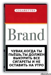 ЧУВАК,КОГДА ТЫ ПЬЁШЬ,ТЫ ДОЛЖЕН ВЫКУРИТЬ ВСЕ СИГАРЕТЫ И НЕ ОСТАВИТЬ НА УТРО