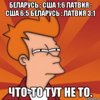 Беларусь : США 1:6 Латвия : США 6:5 Беларусь : Латвия 3:1 Что-то тут не то.