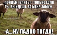 -Пойдём гулять? -только если ты выйдешь за меня замуж -а... ну ладно тогда!