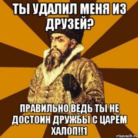 ТЫ УДАЛИЛ МЕНЯ ИЗ ДРУЗЕЙ? ПРАВИЛЬНО ВЕДЬ ТЫ НЕ ДОСТОИН ДРУЖБЫ С ЦАРЁМ ХАЛОП!!1