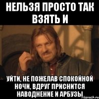 нельзя просто так взять и уйти, не пожелав спокойной ночи, вдруг приснится наводнение и арбузы