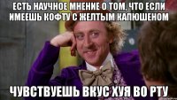 Есть научное мнение о том, что если имеешь кофту с желтым капюшеном чувствуешь вкус хуя во рту