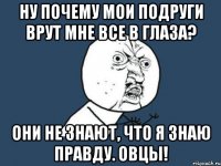 ну почему мои подруги врут мне все в глаза? Они не знают, что я знаю правду. Овцы!