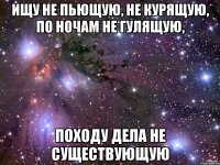 Ищу не пьющую, не курящую, по ночам не гулящую, Походу дела не существующую