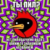 -Ты пил? -Нет пил обычную воду с каким то знакомым названием..