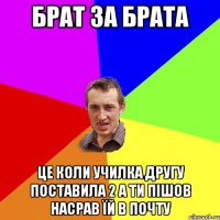 Брат за брата це коли училка другу поставила 2 а ти пішов насрав їй в почту