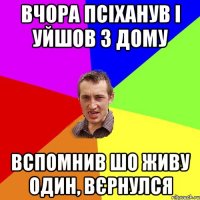 ВЧОРА ПСІХАНУВ І УЙШОВ З ДОМУ ВСПОМНИВ ШО ЖИВУ ОДИН, ВЄРНУЛСЯ