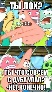 Ты лох? Ты что совсем с дуба упал? -Нет,конечно!