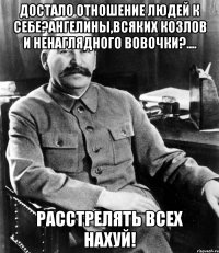 достало отношение людей к себе?Ангелины,всяких козлов и ненаглядного Вовочки?.... Расстрелять всех нахуй!