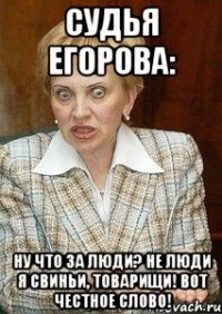 Судья Егорова: ну что за люди? не люди я свиньи, товарищи! вот честное слово!