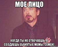 Мое лицо Когда ты не отвечаешь, а создаешь ебанутые мемы, Семен!