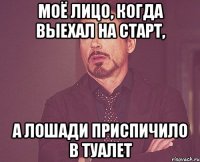 Моё лицо, когда выехал на старт, А лошади приспичило в туалет