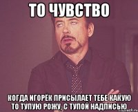 то чувство Когда Игорёк присылает тебе какую то тупую рожу, с тупой надписью