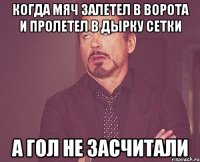 Когда мяч залетел в ворота и пролетел в дырку сетки А гол не засчитали