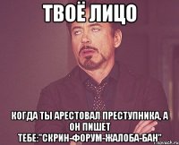 Твоё лицо Когда ты арестовал преступника, а он пишет тебе:"Скрин-форум-жалоба-бан"