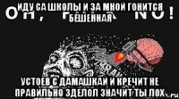 Иду са школы и за мной гонится бешенная устоев с дамашкай и кречит не правильно зделол значит ты лох