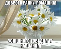 Доброго ранку, Ромашка! Успішного тобі дня та навчання!