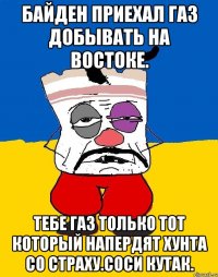 Байден приехал газ добывать на востоке. Тебе газ только тот который напердят хунта со страху.соси кутак.