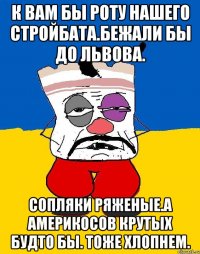 К вам бы роту нашего стройбата.бежали бы до львова. Сопляки ряженые.а америкосов крутых будто бы. тоже хлопнем.