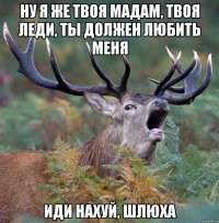 Ну я же твоя мадам, твоя леди, ты должен любить меня Иди нахуй, шлюха