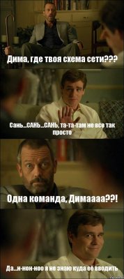 Дима, где твоя схема сети??? Сань...САНЬ...САНЬ, та-та-там не все так просто Одна команда, Димаааа??! Да...н-нон-ноо я не знаю куда её вводить