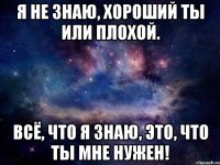 Я не знаю, хороший ты или плохой. Всё, что я знаю, это, что ты мне нужен!