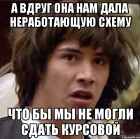 А ВДРУГ ОНА НАМ ДАЛА НЕРАБОТАЮЩУЮ СХЕМУ ЧТО БЫ МЫ НЕ МОГЛИ СДАТЬ КУРСОВОЙ