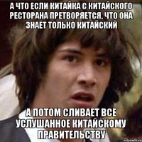 А что если китайка с китайского ресторана претворяется, что она знает только китайский а потом сливает все услушанное китайскому правительству