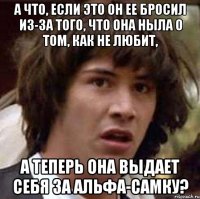 А что, если это он ее бросил из-за того, что она ныла о том, как не любит, а теперь она выдает себя за альфа-самку?