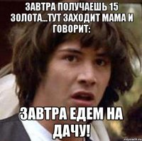 Завтра получаешь 15 золота...Тут заходит мама и говорит: Завтра едем на дачу!