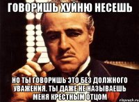 Говоришь хуйню несешь Но ты говоришь это без должного уважения. Ты даже не называешь меня крестным отцом