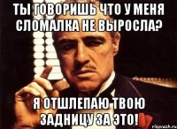 Ты говоришь что у меня сломалка не выросла? Я отшлепаю твою задницу за это!