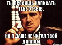 ты просишь написать тебе отзыв, но я даже не читал твой диплом