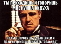 ты приходишь и говоришь мне нужна видуха но ты не просишь с уважением и даже не думаешь сказать "спасибо"