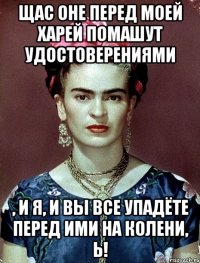 Щас оне перед моей харей помашут удостоверениями , и я, и вы все упадёте перед ими на колени, Ь!