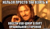 нельзя просто так взять и ввести USB-шнур в порт правильной стороной