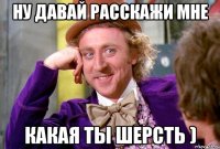 НУ ДАВАЙ РАССКАЖИ МНЕ КАКАЯ ТЫ ШЕРСТЬ )