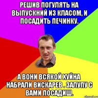 решив погулять на выпускний из класом, и посадить печинку. а вони всякой хуйна набрали вискарев . залупу с вами посадиш.