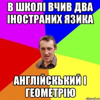 в школі вчив два іностраних язика англійскький і геометрію