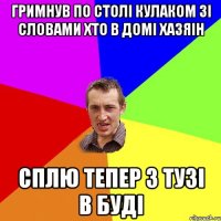 Гримнув по столi кулаком зi словами хто в домi хазяiн Сплю тепер з тузi в будi