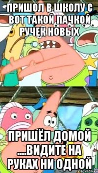 пришол в школу с вот такой пачкой ручек новых пришёл домой ....видите на руках ни одной