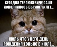 Сегодня Терлюкевичу Саше исполнилось бы уже 13 лет... Жаль что у него День Рождения только в Июле...