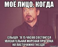 Моё лицо, когда Cлышу: "В 15 часов состоится увлекательная морская прогулка на ласточкино гнездо"