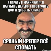 я играть в майнркатф я нарубить дерево я построить дом я добыть алмазы сраный крепер всё сломать