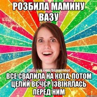 Розбила мамину вазу Все свалила на кота, потом целий вєчєр ізвінялась перед ним