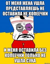 от меня жена ушла представляешь не оставила не копеечки и меня оставила без копеечки только не ушла сука