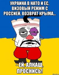 Украина в нато и ес, визовый режим с россией, возврат крыма... - ей, алкаш, проснись!