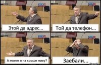 Этой да адрес... Той да телефон... А может я на крыше живу? Заебали...