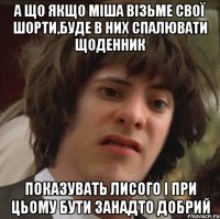 А що якщо Міша візьме свої шорти,буде в них спалювати щоденник показувать лисого і при цьому бути занадто добрий