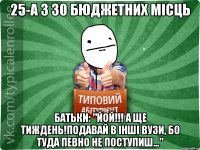 25-а з 30 бюджетних місць Батьки: "Йой!!! А ще тиждень!Подавай в інші вузи, бо туда певно не поступиш..."